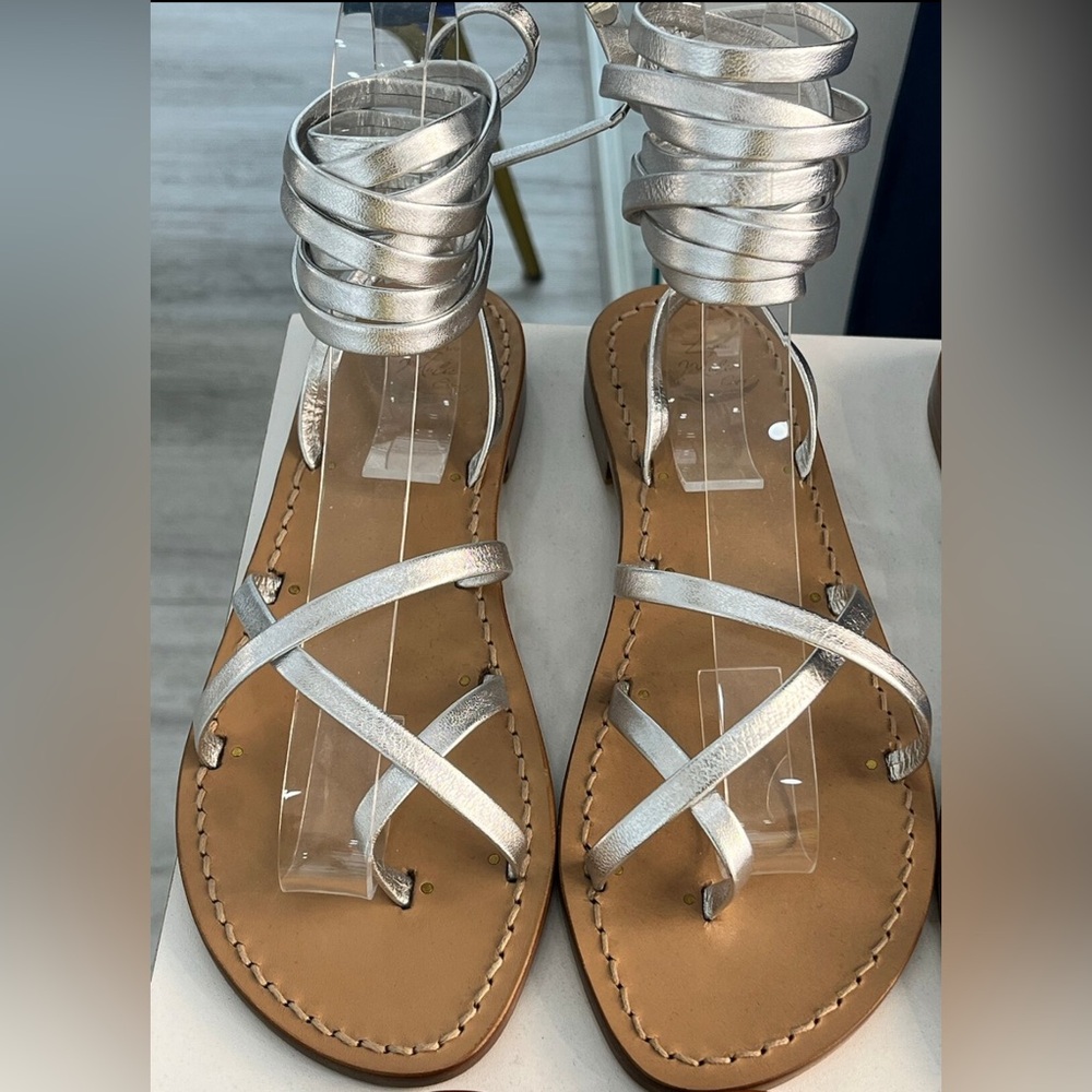 Leather Silver Strappy Sandals with padded soles made in Italy